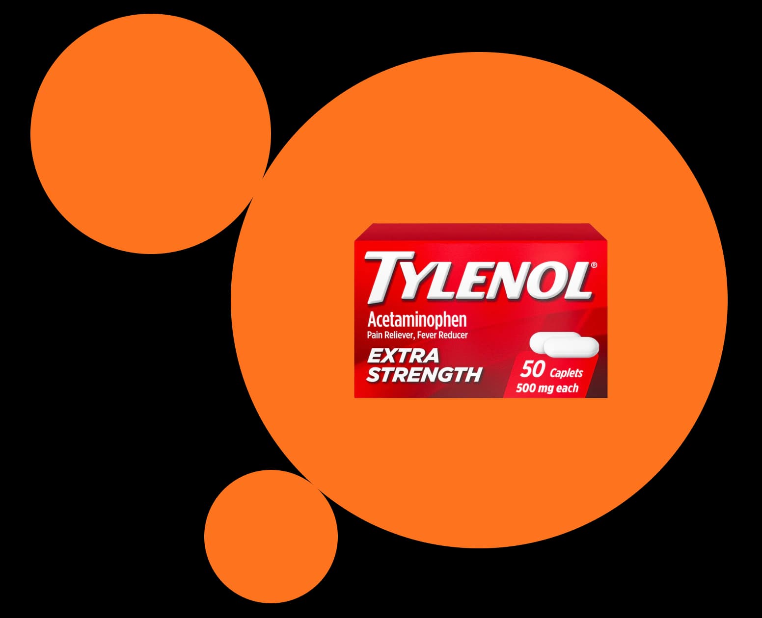 OTC products with decorative orange circles